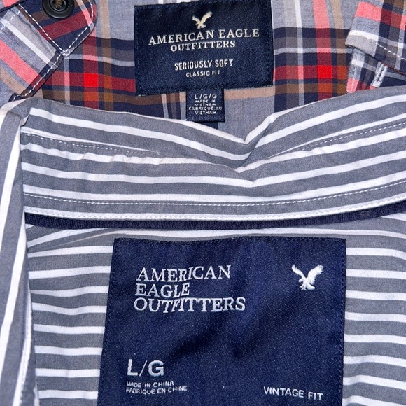 Lot of 2 AMERICAN🦅EAGLE Button Down SHIRTS Mens Large🦅1 Plaid & 1 Gray Striped - Picture 3 of 11